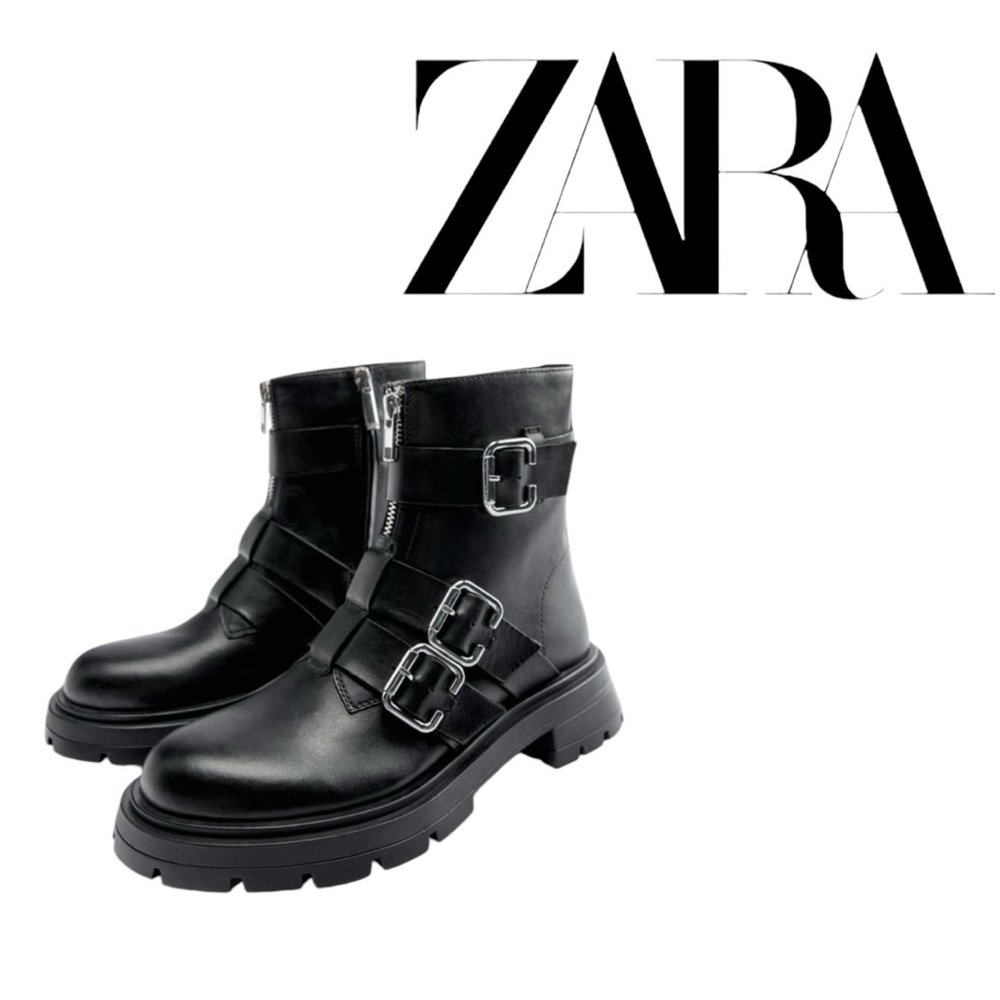 Zara Studded Buckle Combat Boots